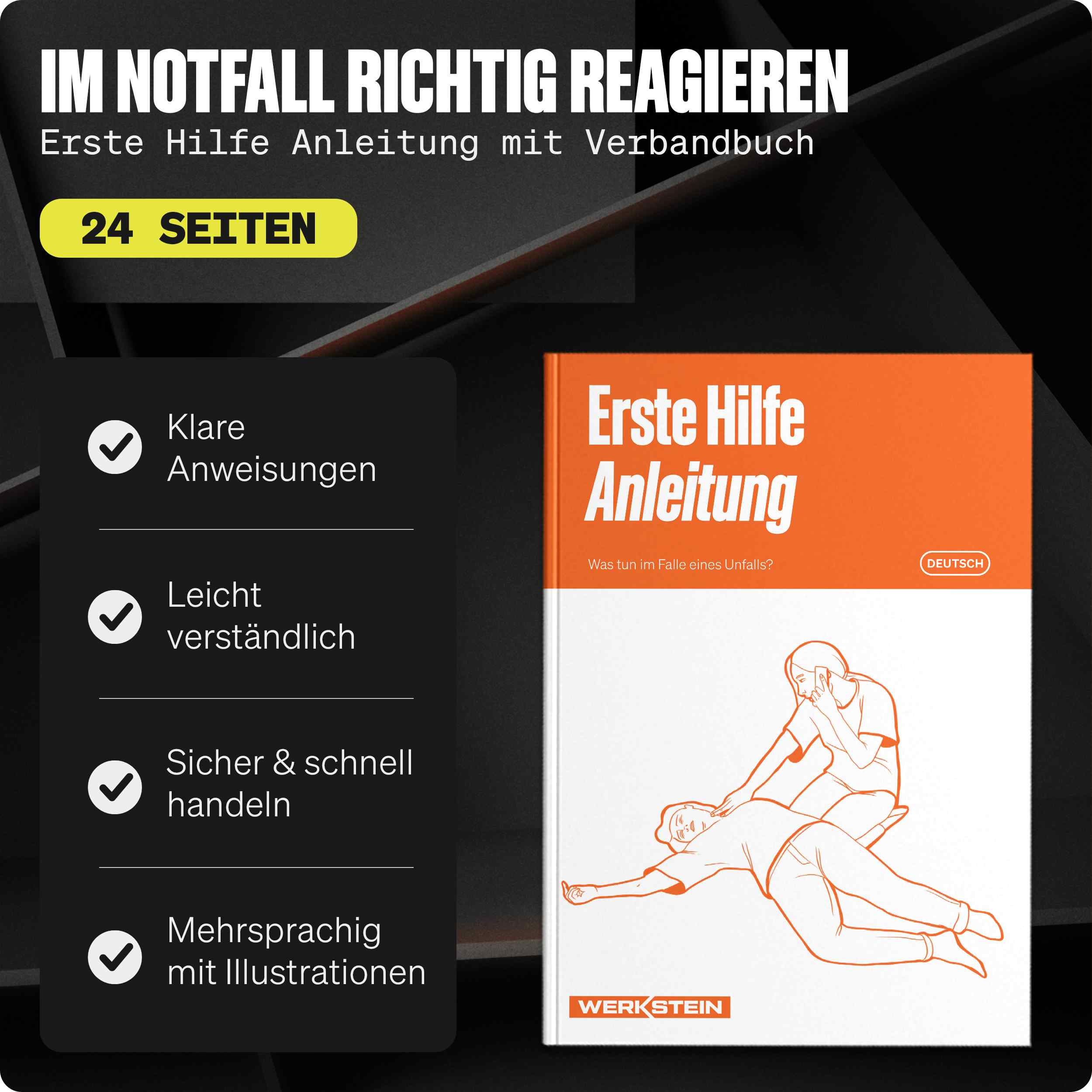 Erste-Hilfe-Anleitung mit 24 Seiten im Nachfüllset ÖNORM Z1020 Typ 1 – leicht verständlich und bebildert