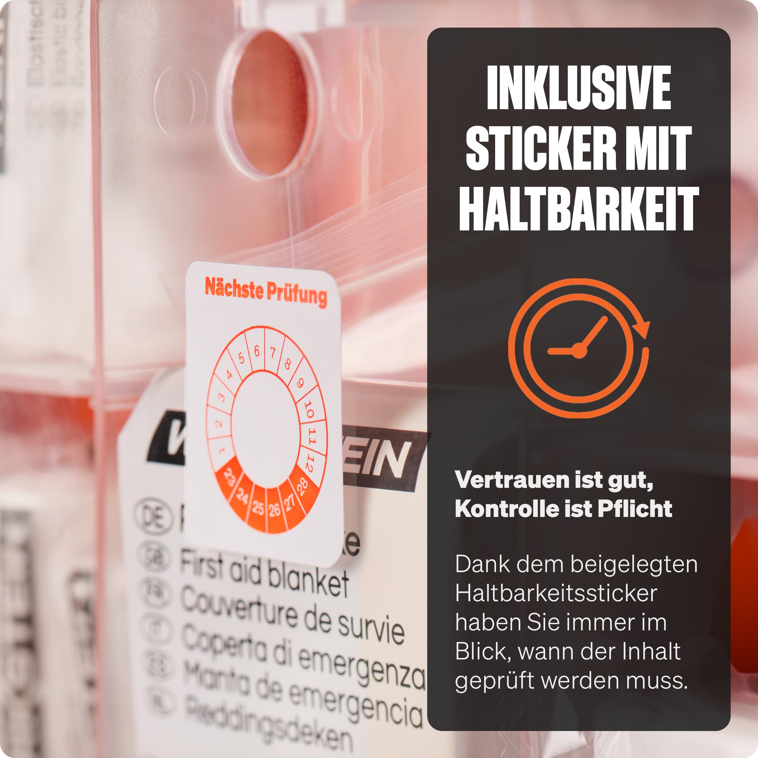 Haltbarkeitssticker zur Prüfkontrolle im WERKSTEIN Erste-Hilfe-Nachfüllset DIN 13157