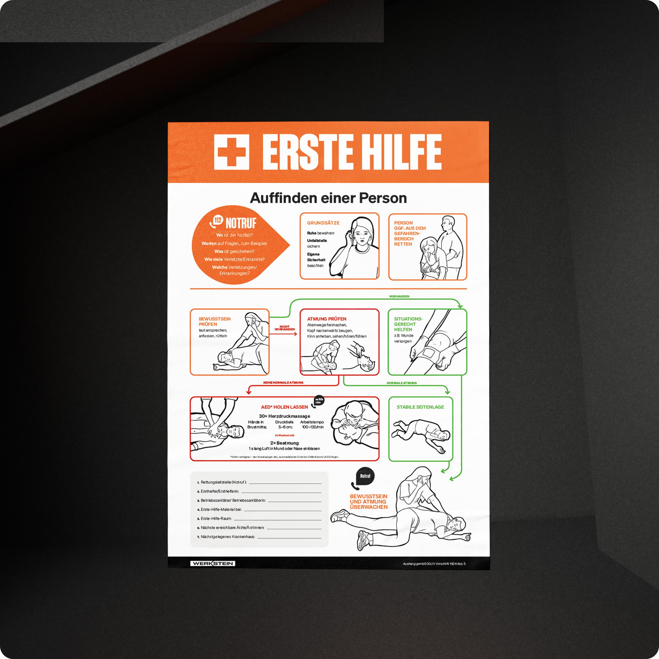 Erste-Hilfe-Plakat 27,7 × 42 cm – Nach DGUV Vorschrift