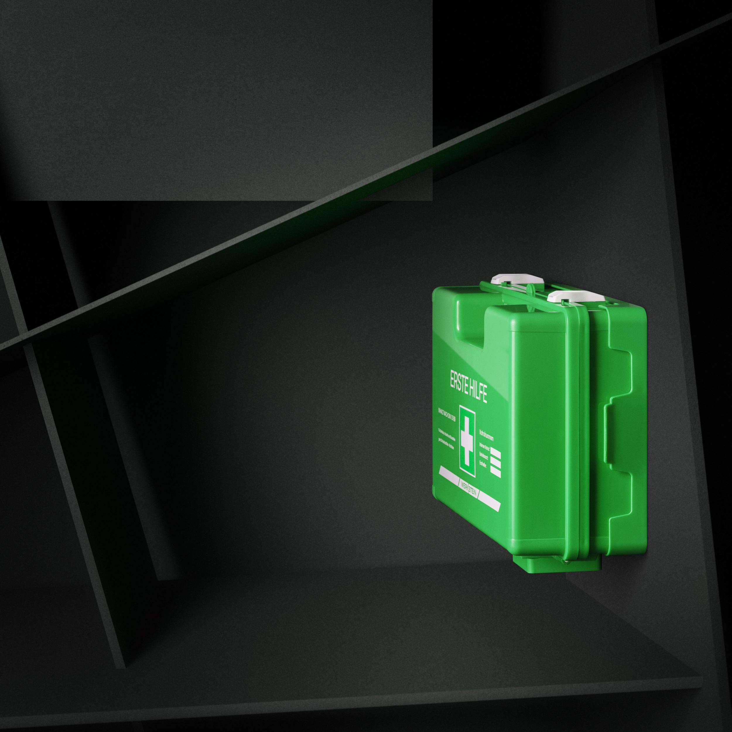 Wandmontierter  Erste-Hilfe-Koffer DIN 13157 in grüner Ausführung