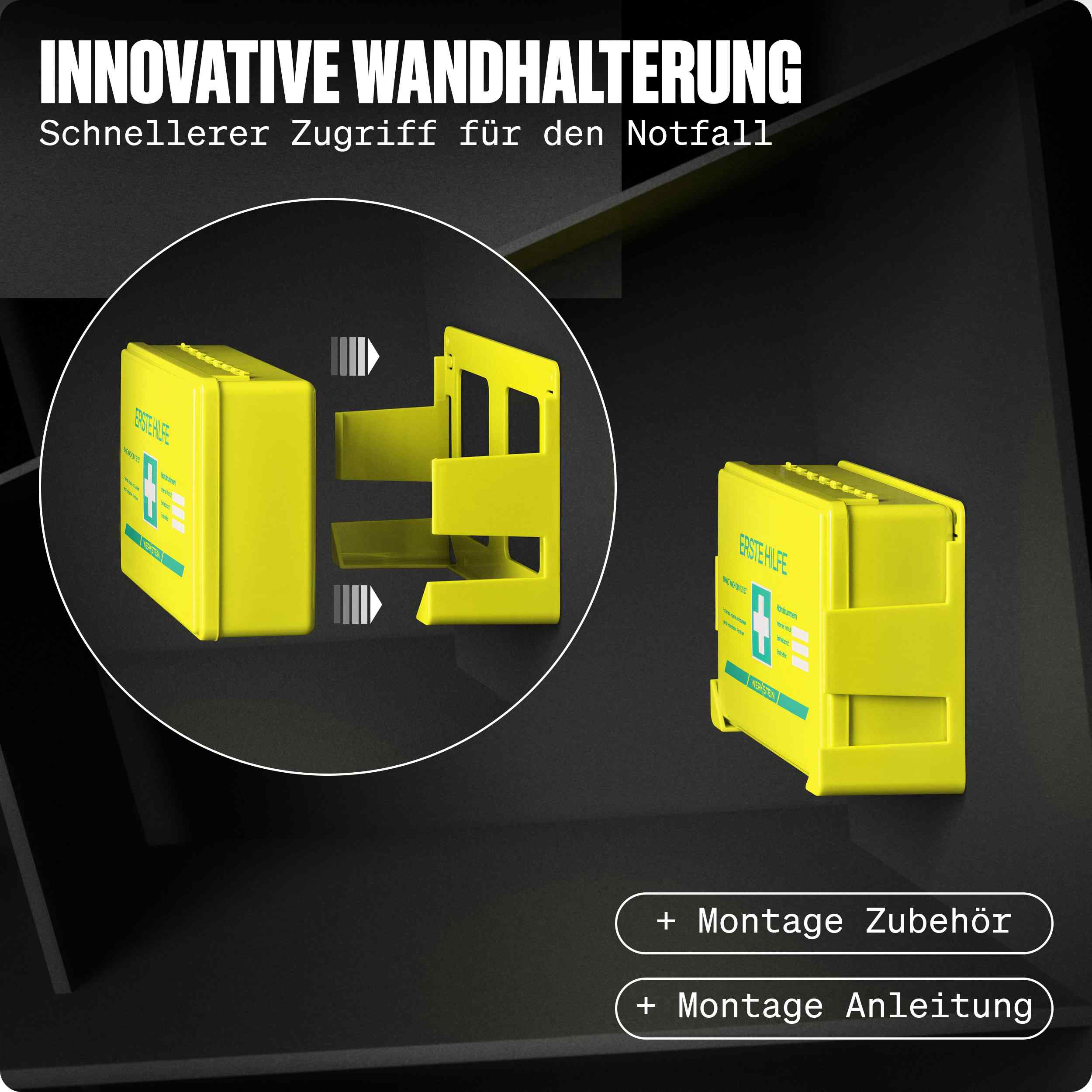 Erste Hilfe Verbandskasten DIN 13157:2021 Small Gelb mit Wandhalterung
