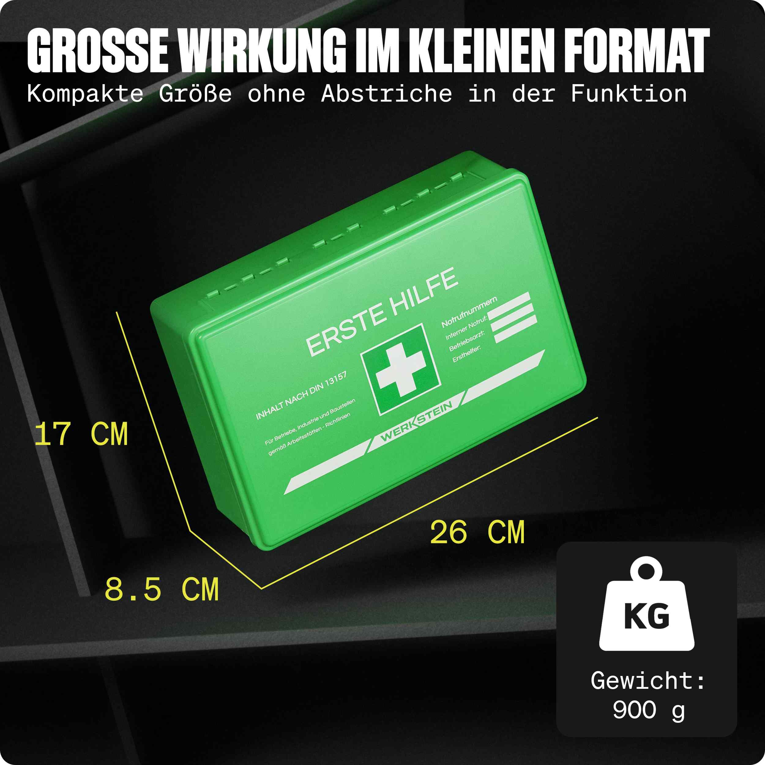 Erste Hilfe Verbandskasten DIN 13157:2021 Small Grün mit kompakten Abmessungen