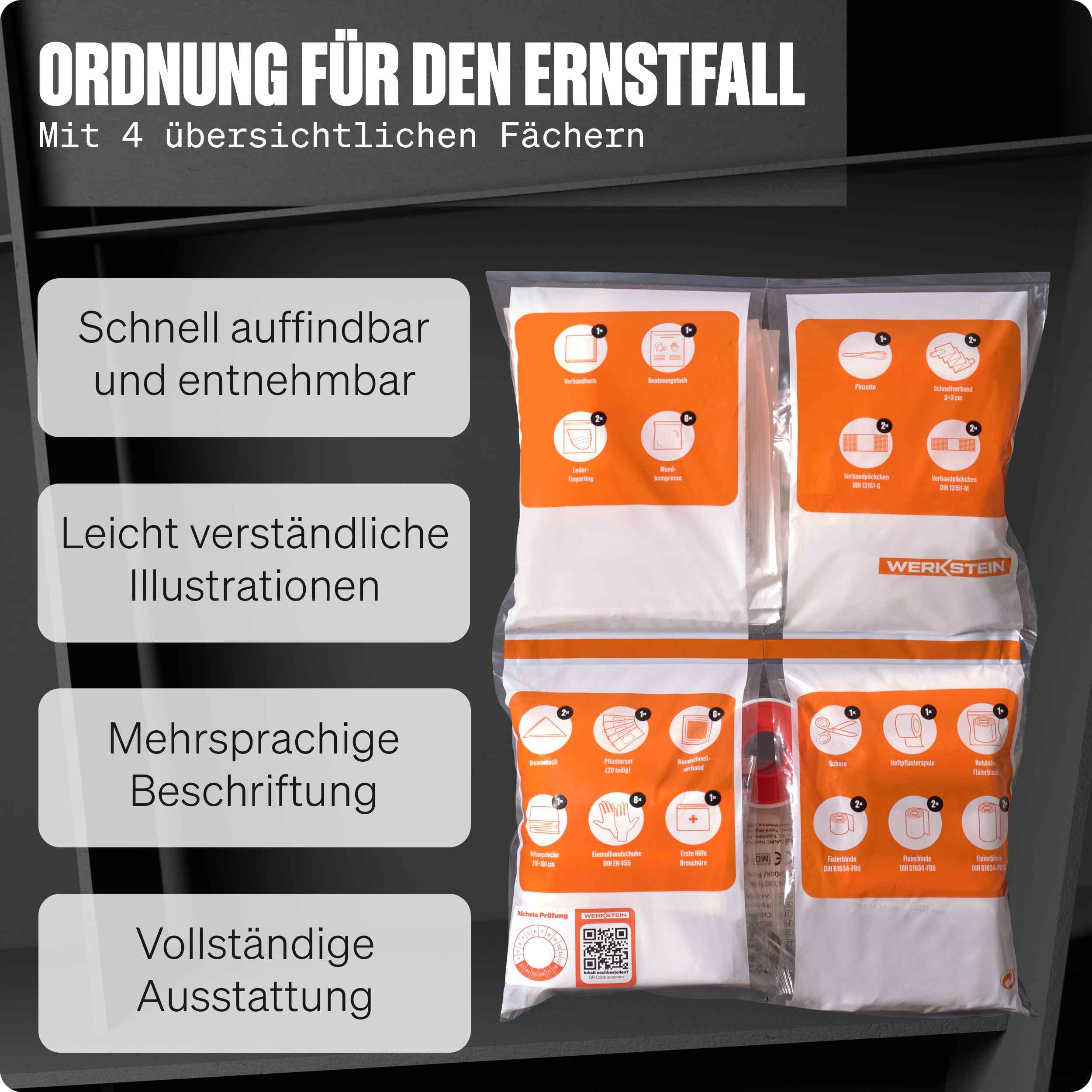 Erste Hilfe Verbandskasten DIN 13157:2021 Small Grün mit übersichtlicher Innenordnung